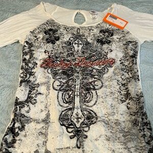 Harley Davidson White Quarter Sleeve Blouse Size L. NWT
